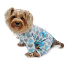 Blue & Gray Hearts Fleece Turtleneck Pajamas - S