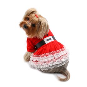 Lace Ruffles Puffy Sleeves Christmas Dress - S
